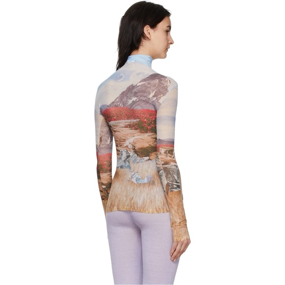 Acne Studios Denise Blue Rabbit Landscape Print Long Sleeve Turtleneck Mesh Top - Picture 11 of 15